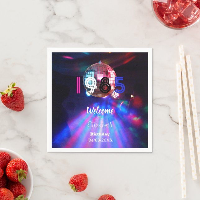 Serviette En Papier 1985 Disco Ball 40th Birthday Party Invitation (En situation)