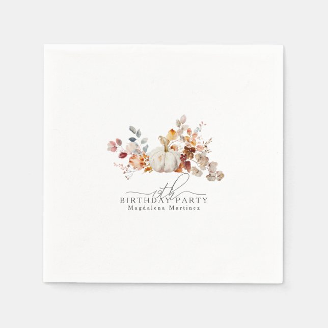 Serviette En Papier 19e anniversaire Citrouille blanc automne Fleurs s (Devant)