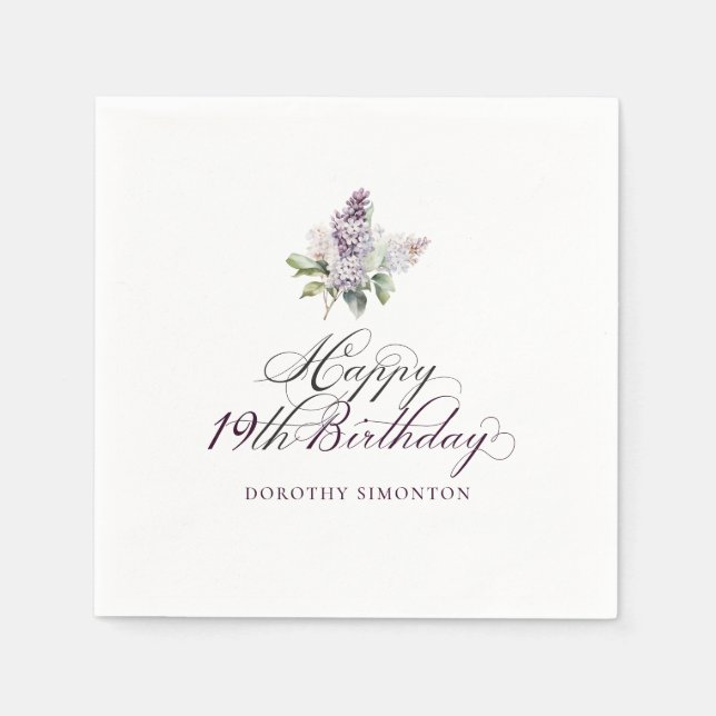 Serviette En Papier 19e anniversaire Purple Lilac Spring Flower Cockta (Devant)
