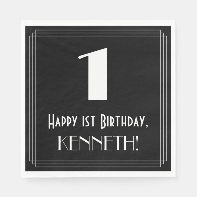 Serviette En Papier 1er Anniversaire ~ Art Déco Inspiré Look "1", Nom (Devant)