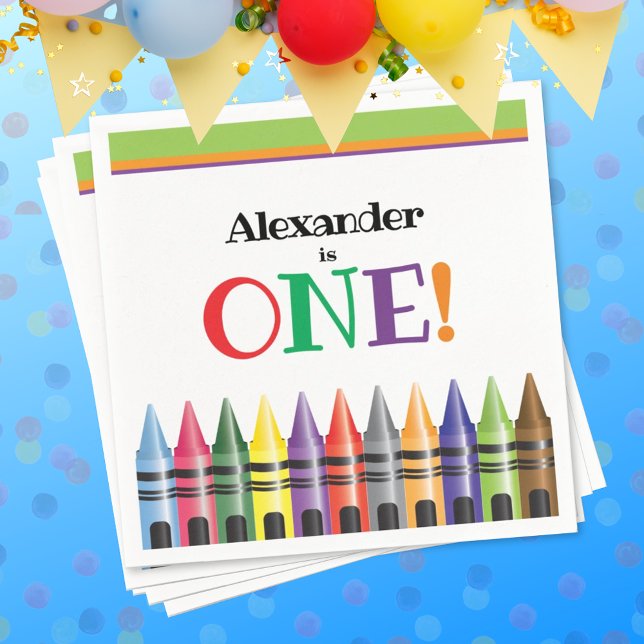 Serviette En Papier 1er anniversaire Enfants Crayon Green Orange Blue  (Créateur téléchargé)