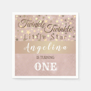 Serviette En Papier 1er Anniversaire Étincelle Rose et Or Étoiles