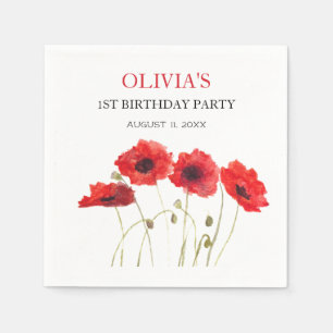 Serviette En Papier 1er Anniversaire Fête Poppies Bébé Fille