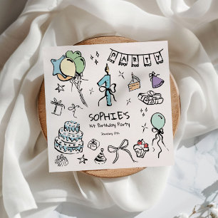 Serviette En Papier 1er anniversaire main tirée