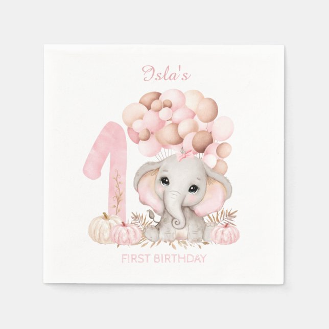 Serviette En Papier 1er anniversaire mignon éléphant automne fille pap (Devant)