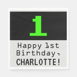 Serviette En Papier 1er anniversaire - Nerdy / Geeky Style "1" & Nom