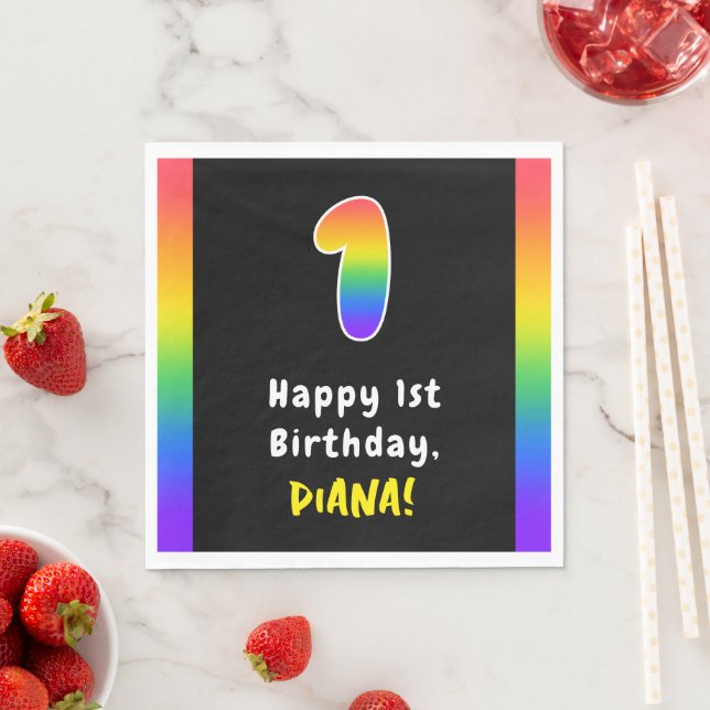 Serviette En Papier 1er anniversaire : Rainbow Spectrum # 1, Nom perso (En situation)