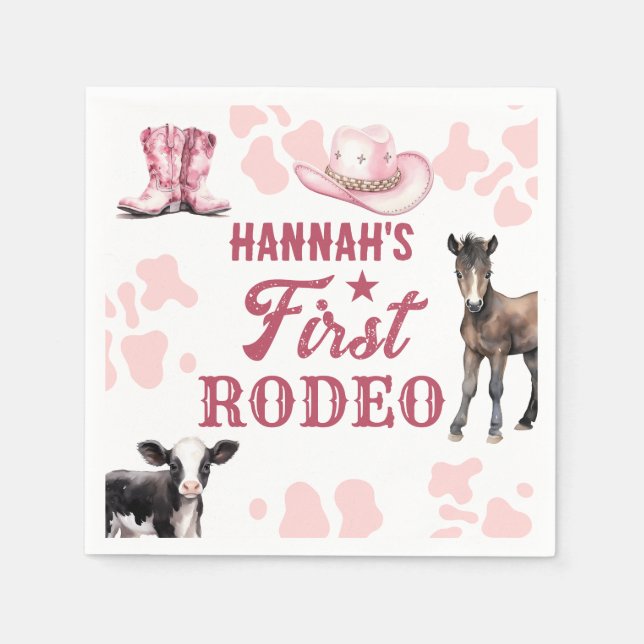 Serviette En Papier 1er Rodeo Anniversaire Pink Western Papier Napkin (Devant)