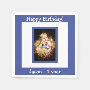 Serviette En Papier 1ère fête d'anniversaire bleu garçon photo