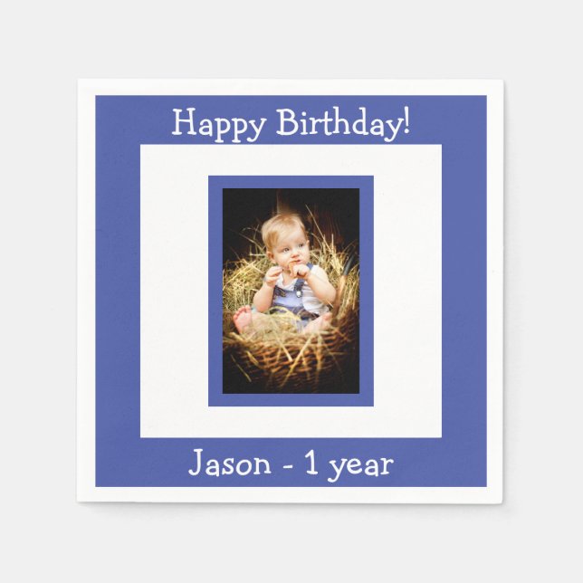 Serviette En Papier 1ère fête d'anniversaire bleu garçon photo (Devant)