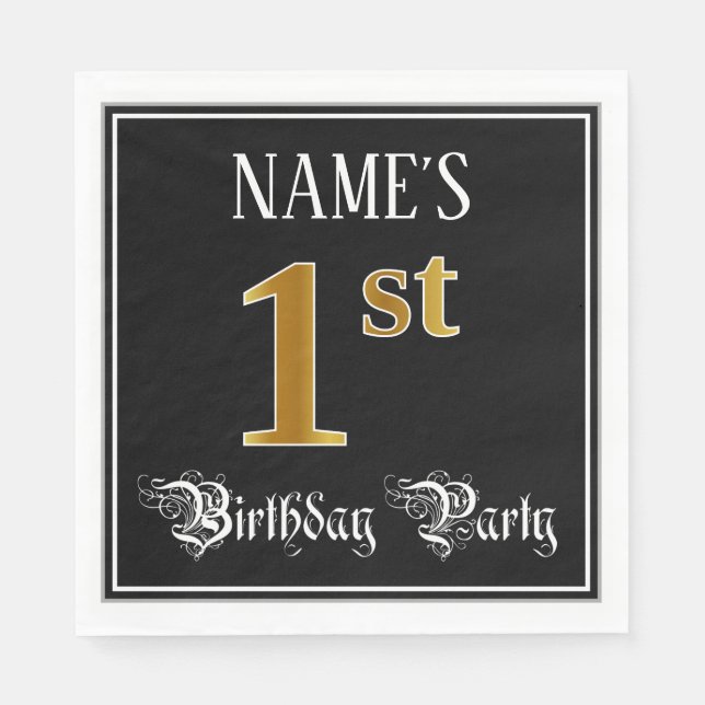 Serviette En Papier 1ère fête d'anniversaire — Script fantaisie, look  (Devant)