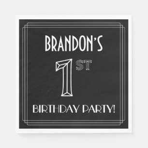 Serviette En Papier 1ère fête d'anniversaire : Style Art Déco + Nom pe