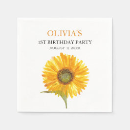 Serviette En Papier 1ère fête d'anniversaire Sunflower Baby Girl