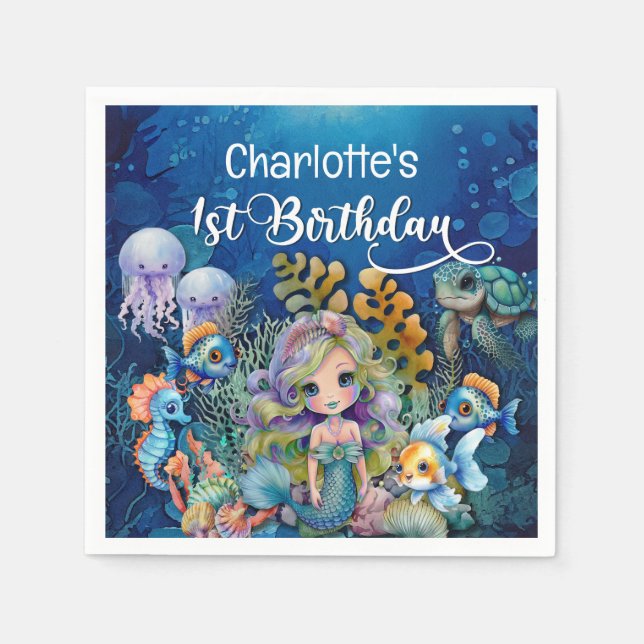 Serviette En Papier 1ère Sirène d'anniversaire (Devant)