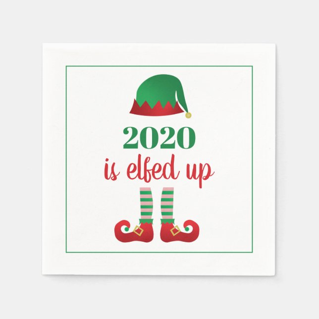 Serviette En Papier 2020 S'Est Élimé Drôle Noël Dit Vert (Devant)