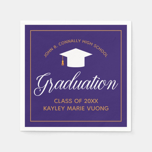 Serviette En Papier 2022 Graduation Purple Gold Custom School Monogram (Devant)