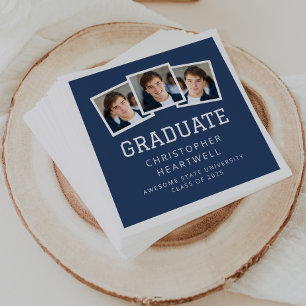 Serviette En Papier 2025 Diplômé 3-Photo Marine Bleu Blanc