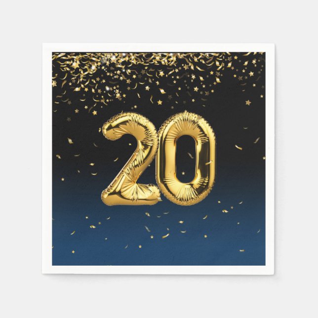 Serviette En Papier 20e anniversaire Ballons d'or et serviettes Confet (Devant)