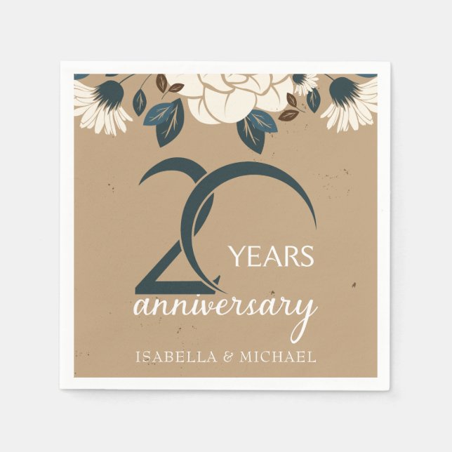 Serviette En Papier 20e anniversaire de Mariage rustique et élégant (Devant)