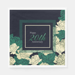 Serviette En Papier 20e anniversaire imprimé rose vert émeraude