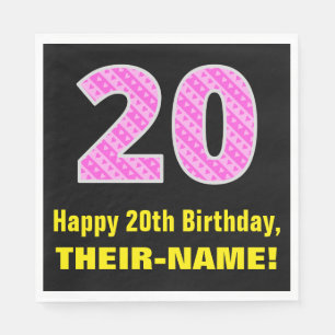 Serviette En Papier 20e anniversaire : Pink Stripes and Hearts "20" + 