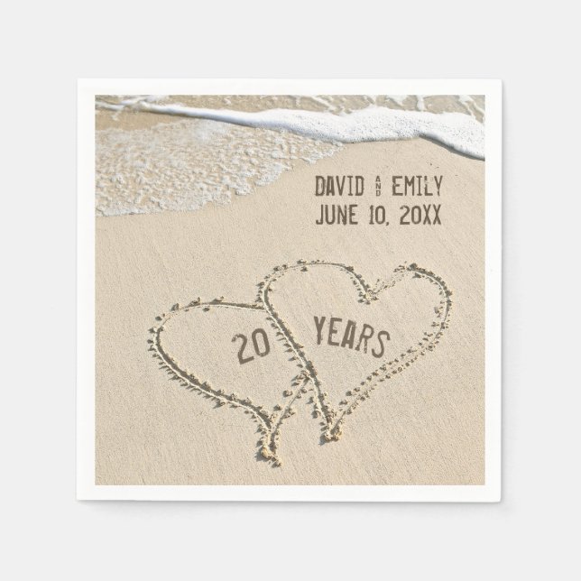 Serviette En Papier 20e Anniversaire Plage Coeurs serviettes (Devant)