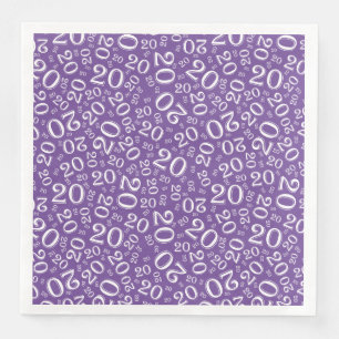 Serviette En Papier 20e motif numérique aléatoire de l'âge pourpre/bla
