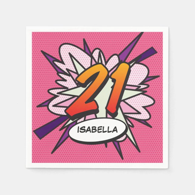 Serviette En Papier 21 Birthday Fun Retro Comic Book (Devant)