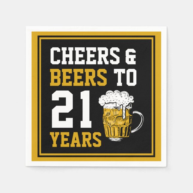 Serviette En Papier 21e anniversaire Cheers & Bières à 21 ans (Devant)