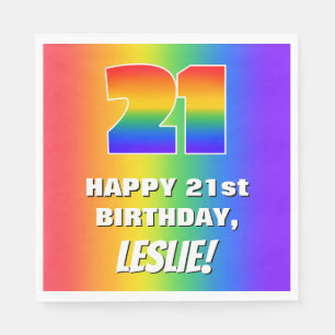 Serviette En Papier 21e anniversaire : coloré, amusant Motif arc-en-ci