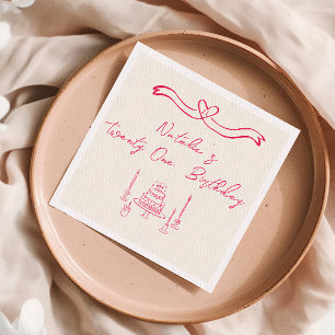 Serviette En Papier 21e Anniversaire de la boîte à gâteau rose écrite 