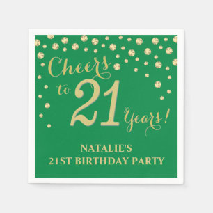 Serviette En Papier 21e anniversaire de la fête des Diamants verts et