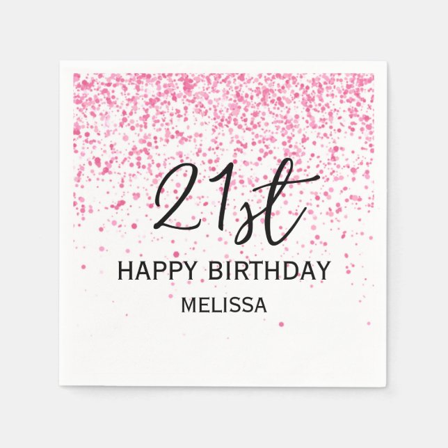 Serviette En Papier 21e anniversaire de la Parties scintillant rose ch (Devant)