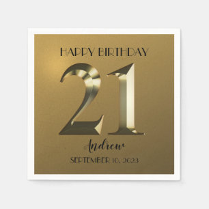 Serviette En Papier 21e anniversaire d'or métallique