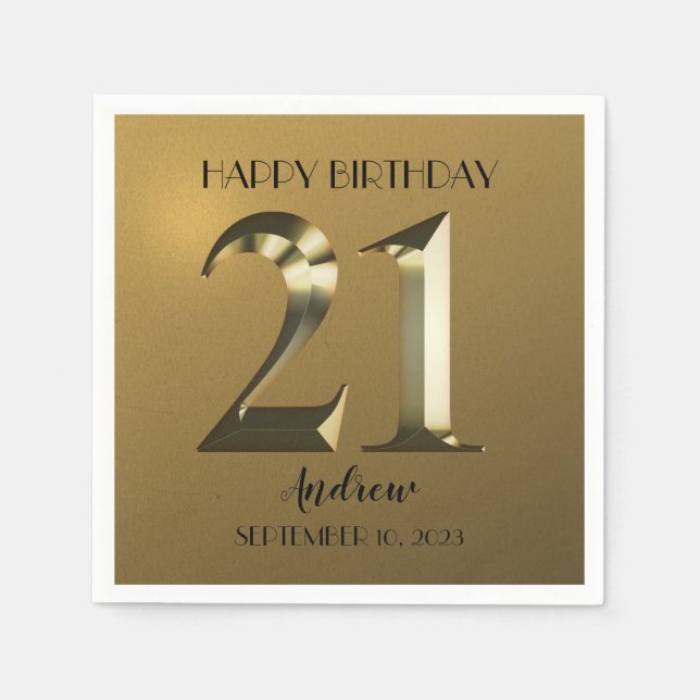 Serviette En Papier 21e anniversaire d'or métallique (Devant)