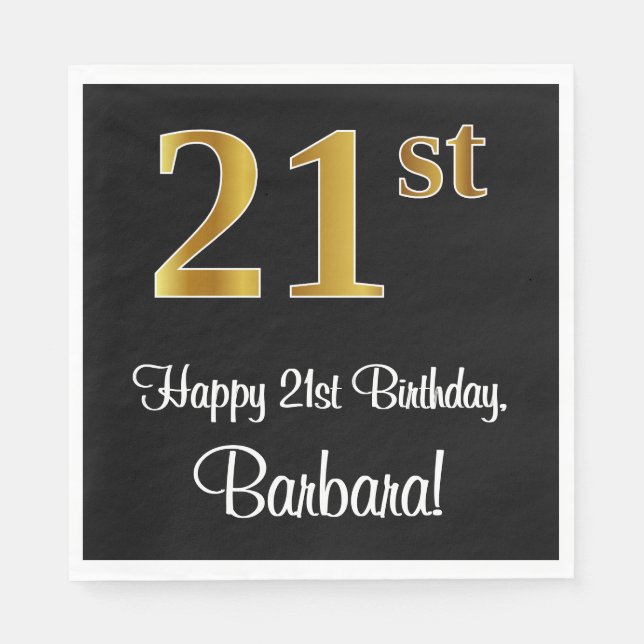 Serviette En Papier 21e anniversaire ~ Elégant Luxueux Faux Gold Look  (Devant)