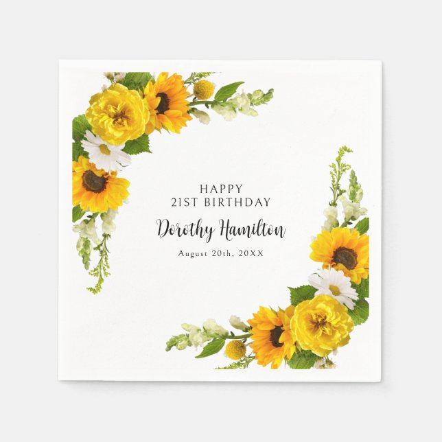 Serviette En Papier 21E Anniversaire fête Sunflower Daisy Custom (Devant)