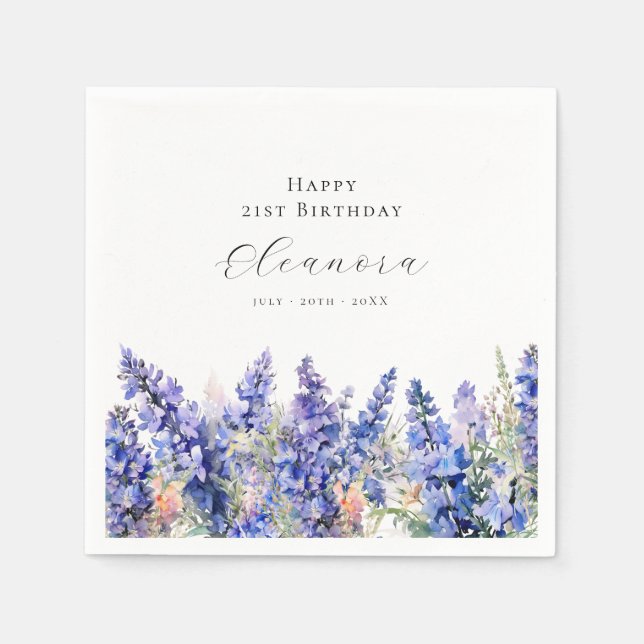 Serviette En Papier 21e anniversaire Juillet Fleur de naissance Larksp (Devant)