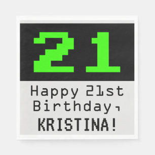 Serviette En Papier 21e anniversaire - Nerdy / Geeky Style "21" & Nom