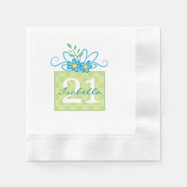 Serviette En Papier 21e anniversaire Pink Blue Cake Nom personnalisé (Devant)