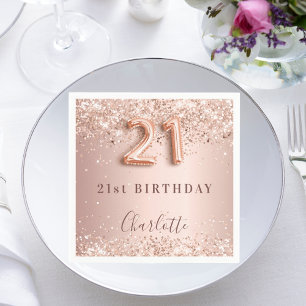 Serviette En Papier 21e anniversaire rose or blush nom