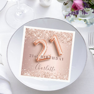 Serviette En Papier 21e anniversaire rose or blush nom de parties scin