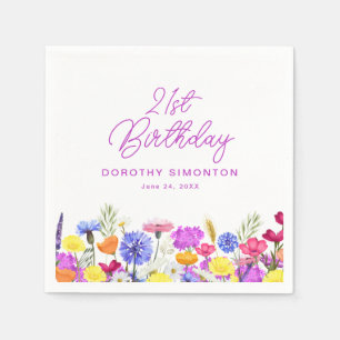 Serviette En Papier 21e fête d'anniversaire Purple Fleur sauvage perso