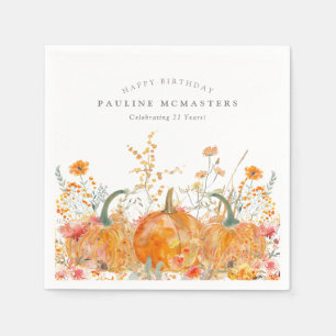 Serviette En Papier 21e Joyeux anniversaire Citrouille Fleur sauvage p