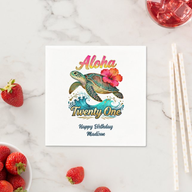 Serviette En Papier  21st Birthday Personalized Tropical Sea Turtle  (En situation)