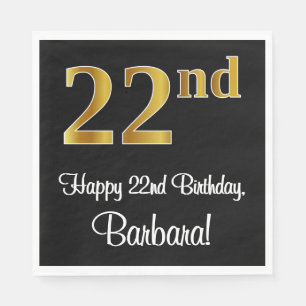 Serviette En Papier 22e anniversaire ~ Elégant Luxueux Faux Gold Look