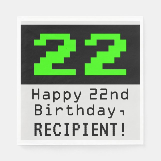 Serviette En Papier 22e anniversaire - Nerdy / Geeky Style "22" & Nom (Devant)