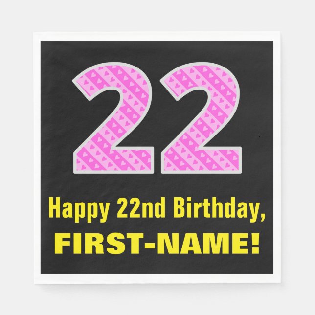 Serviette En Papier 22e anniversaire : Pink Stripes and Hearts "22" +  (Devant)