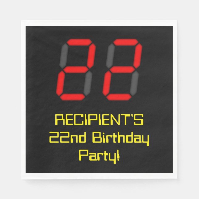 Serviette En Papier 22e anniversaire : Rouge Digital Clock Style "22"  (Devant)