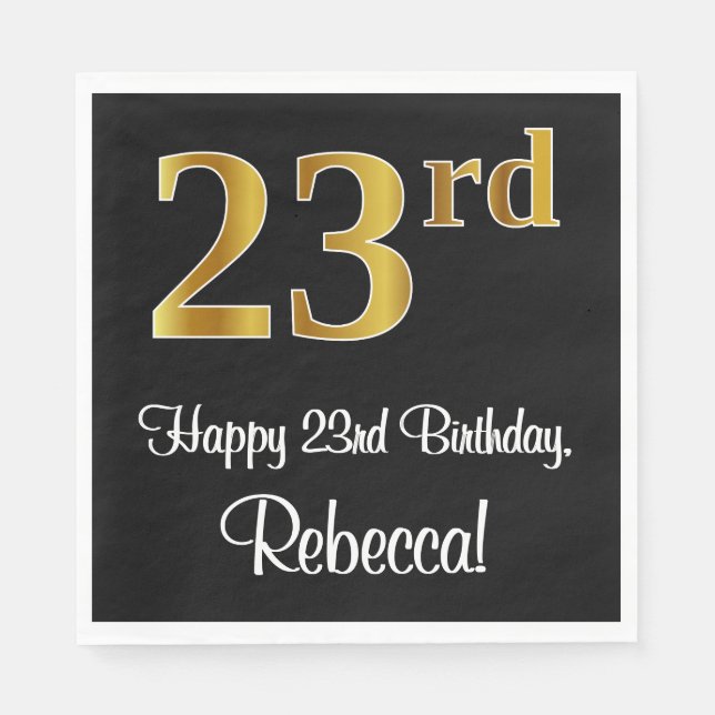 Serviette En Papier 23e anniversaire ~ Elégant luxe Faux Gold Look # (Devant)